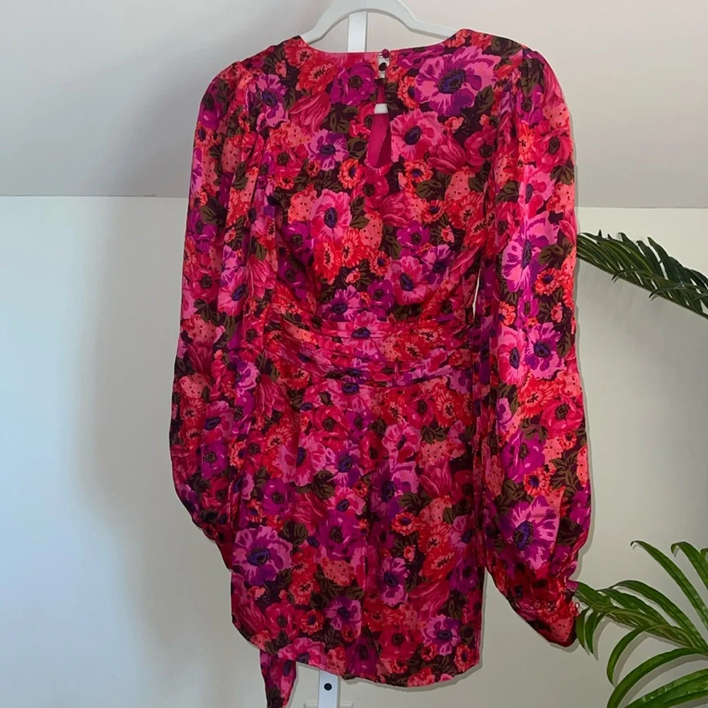 For Love & Lemons Lauren Long Sleeve‎ Mini Dress Size XS Hot Pink Floral - Picture 6 of 6